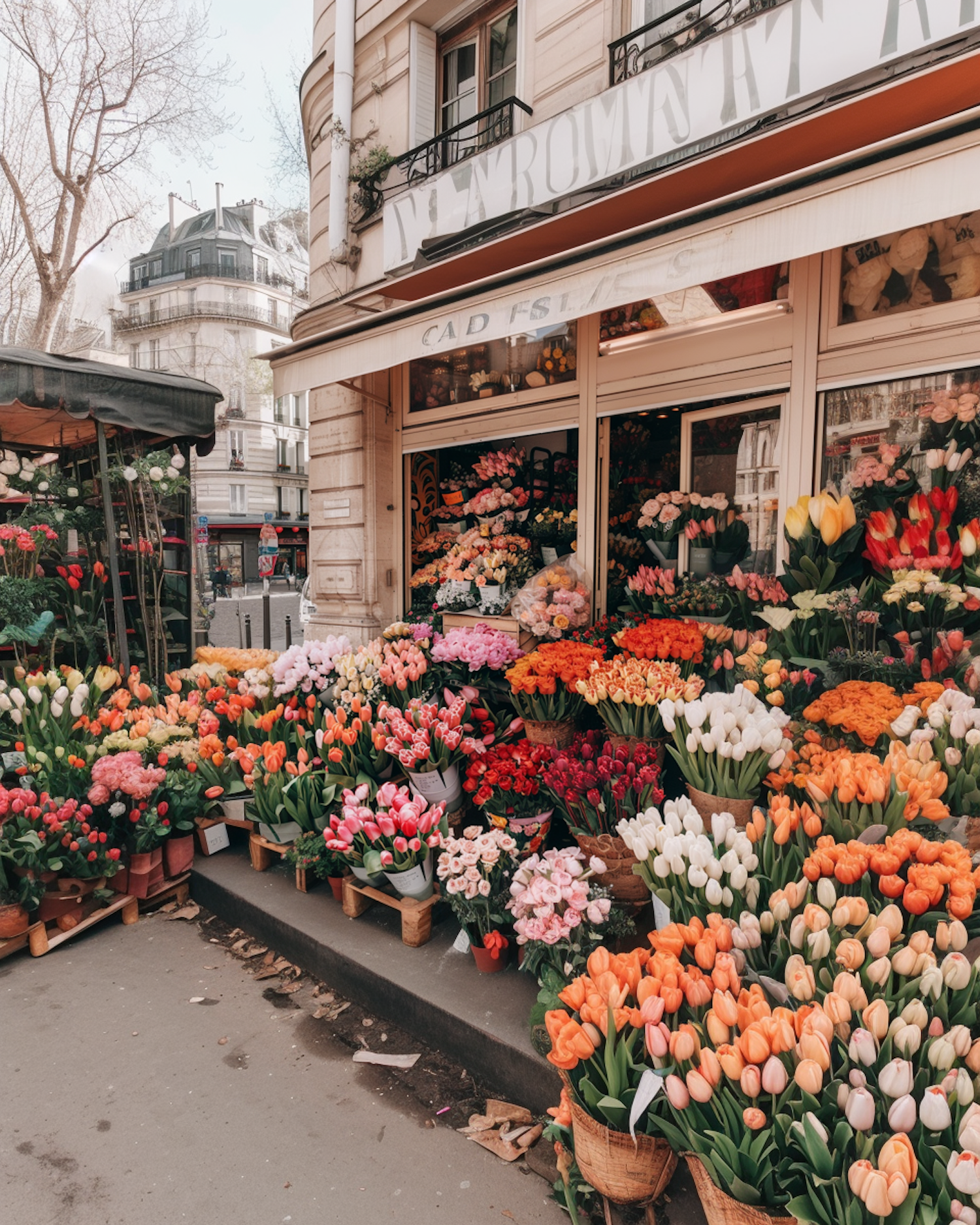 Vibrant Flower Shop on City Street