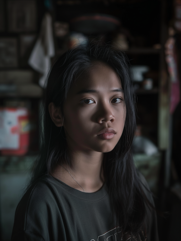 Contemplative Young Woman in Soft Light