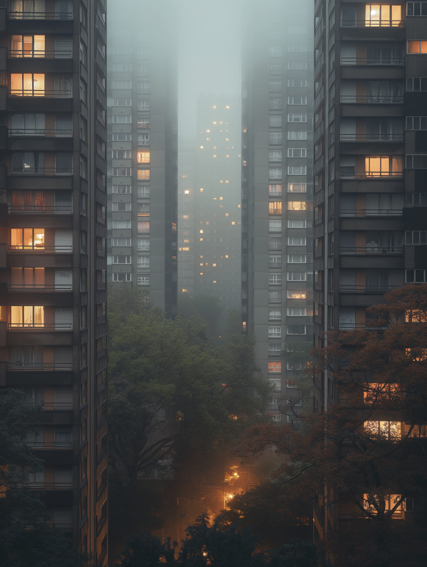 Urban Dusk Amidst Fog