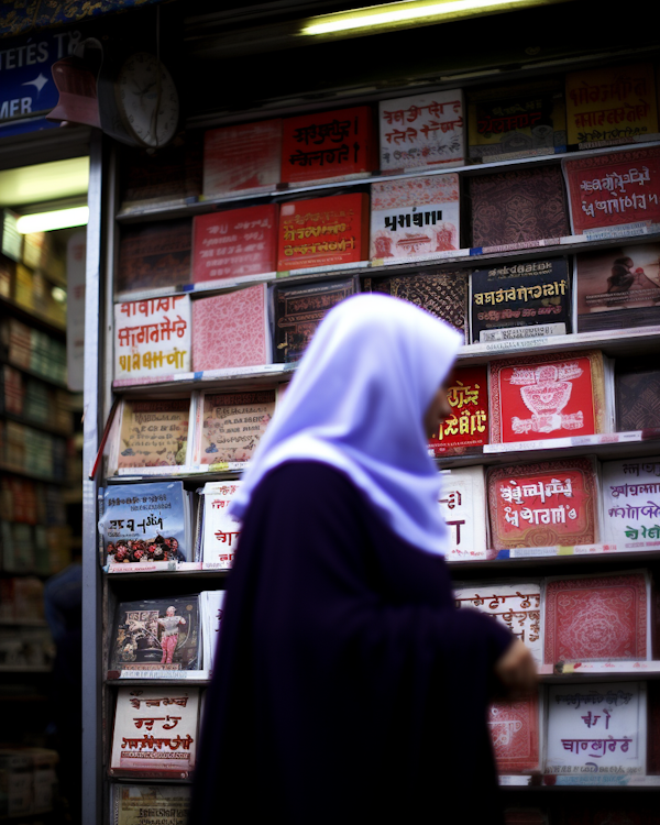 Woman in Purple at South Asian Text Display