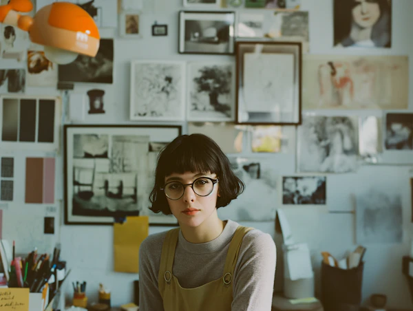Contemplative Artist in Her Creative Space