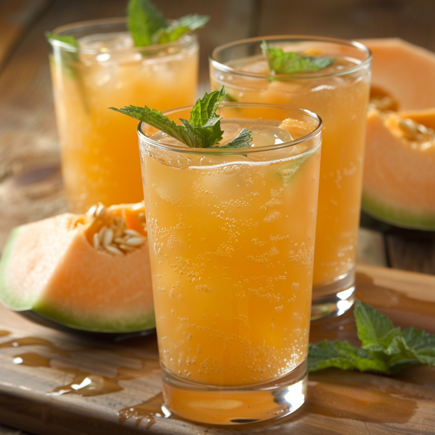 Refreshing Melon Juice on Wooden Table