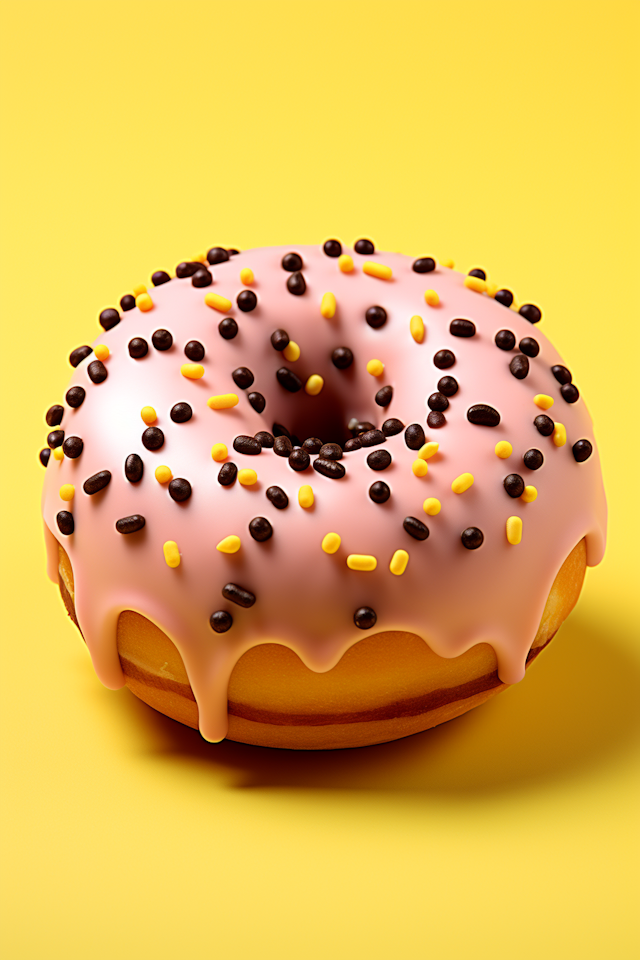 Vibrant Pink Sprinkled Donut on Yellow