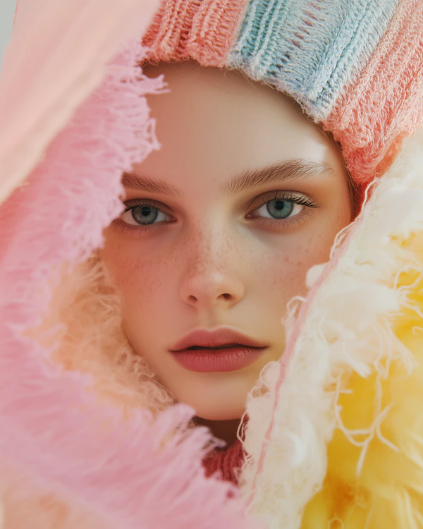 Serene Portrait with Textured Fabrics