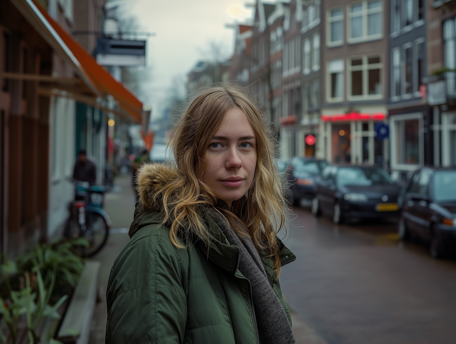 Pensive Woman in European City