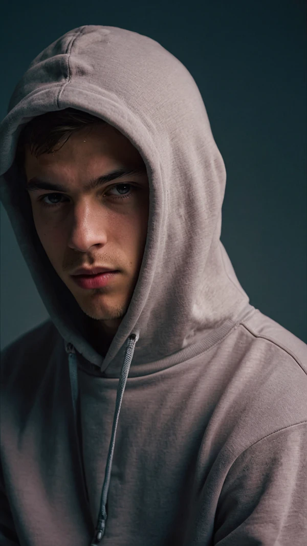 Contemplative Young Man in Hoodie