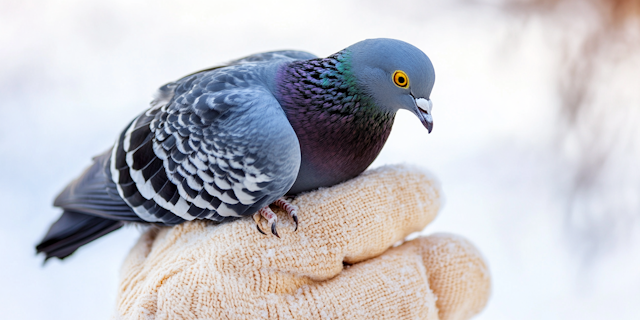 Pigeon on Gloved Hand