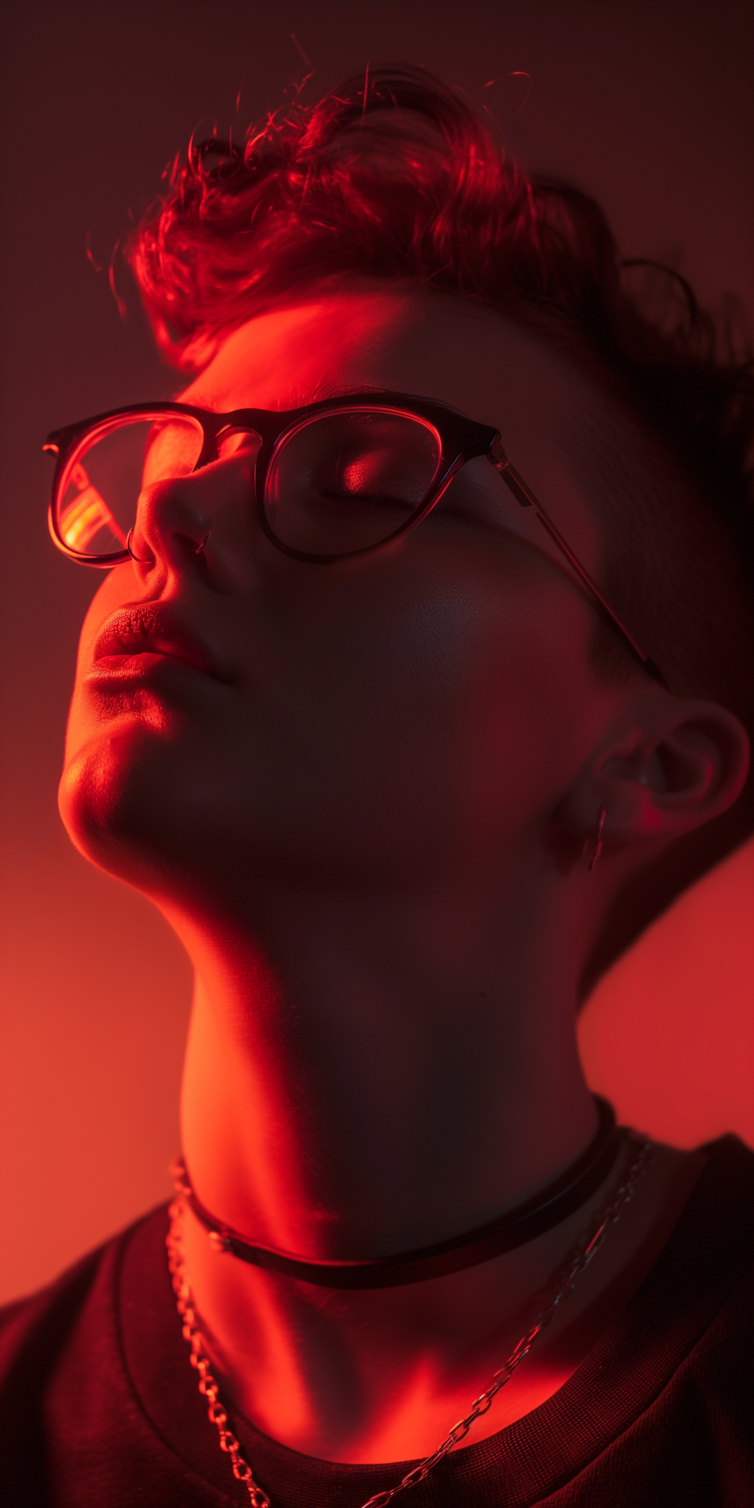 Introspective Portrait in Red Light