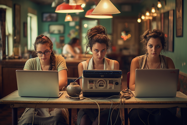 Focused Trio at a Cafe Working Session