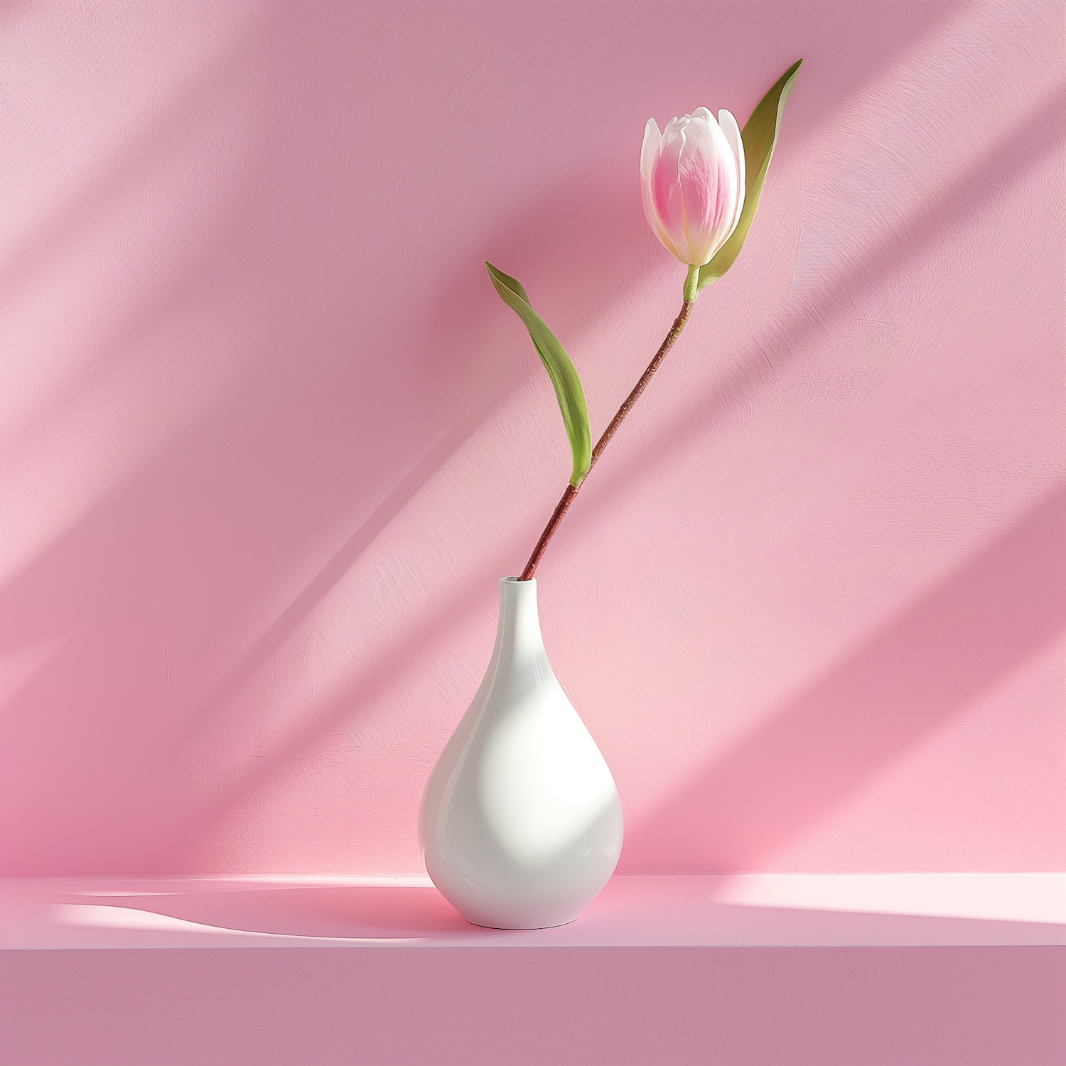 Solitary Pink Tulip in White Vase