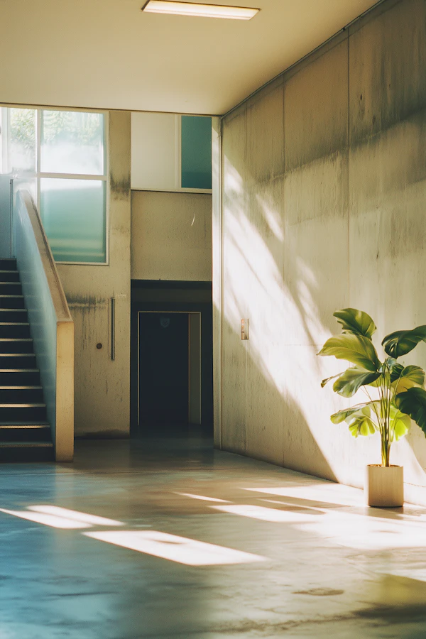 Serene Indoor Space with Staircase and Plant