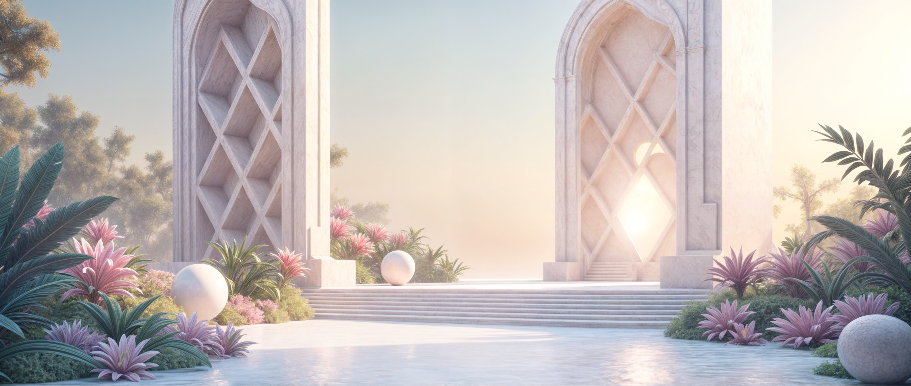 Serene Marble Archways at Sunrise