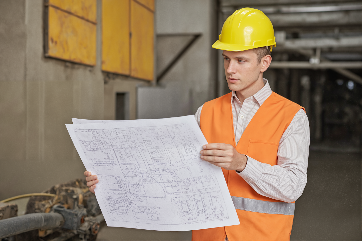 Construction Worker with Blueprint