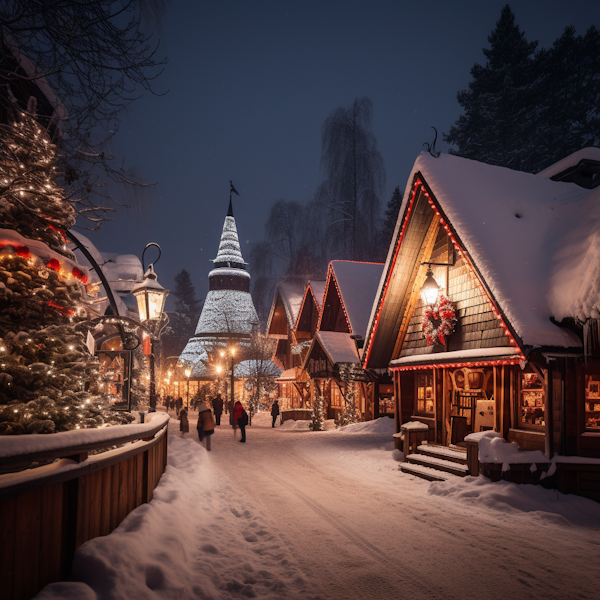 Enchanted Winter Holiday Village at Dusk