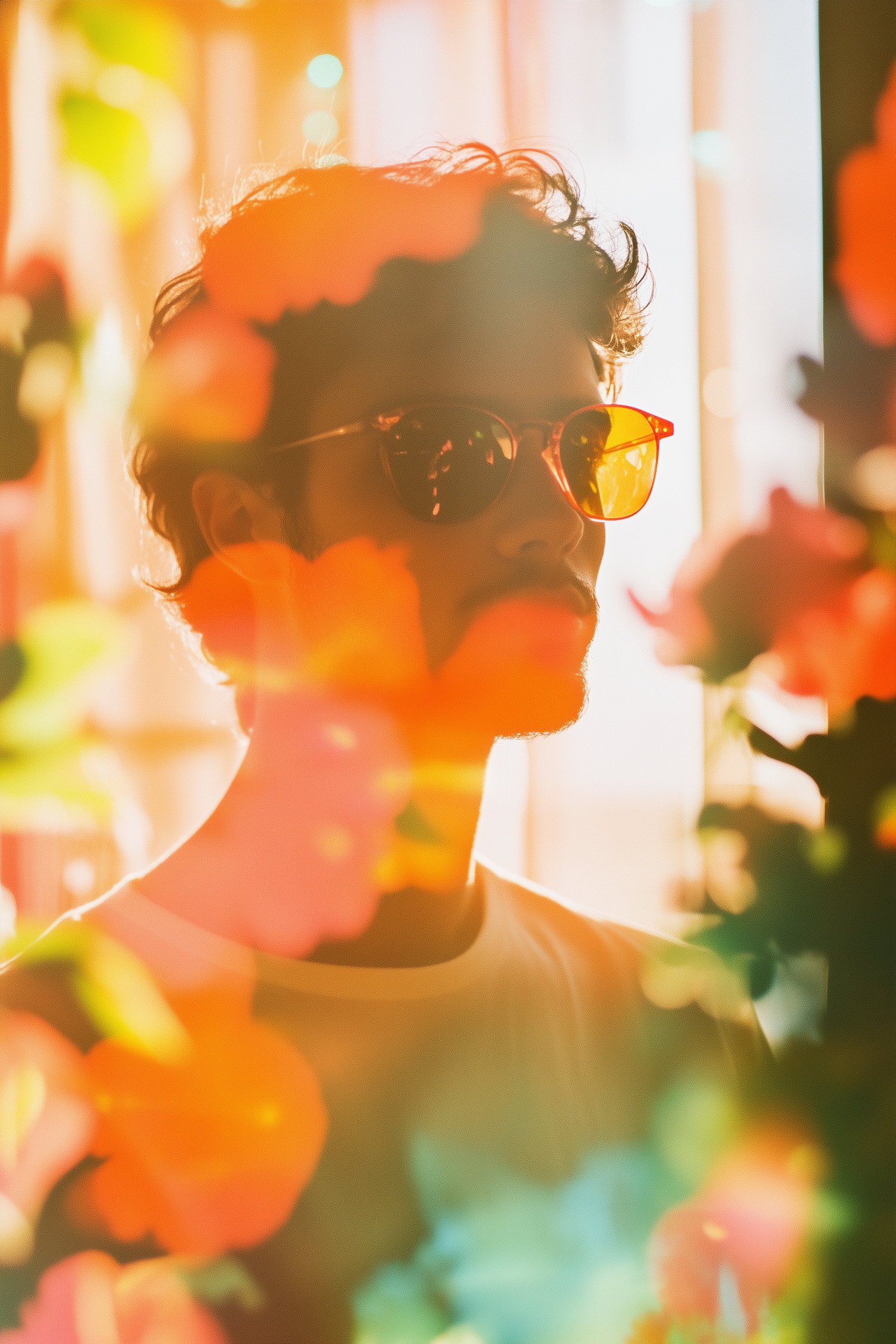 Contemplative Moment with Flowers