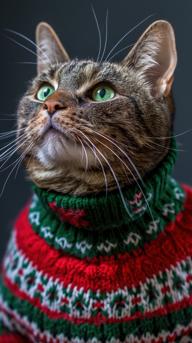 Festive Cat in Knitted Sweater