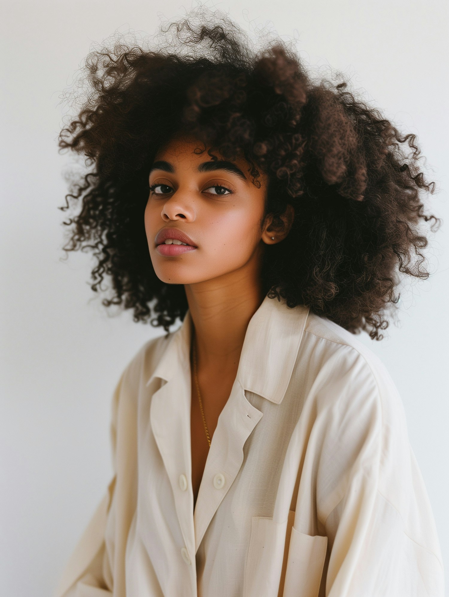 Serene Woman with Curly Hair