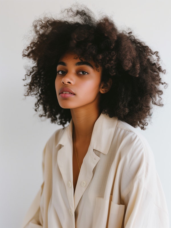 Serene Woman with Curly Hair