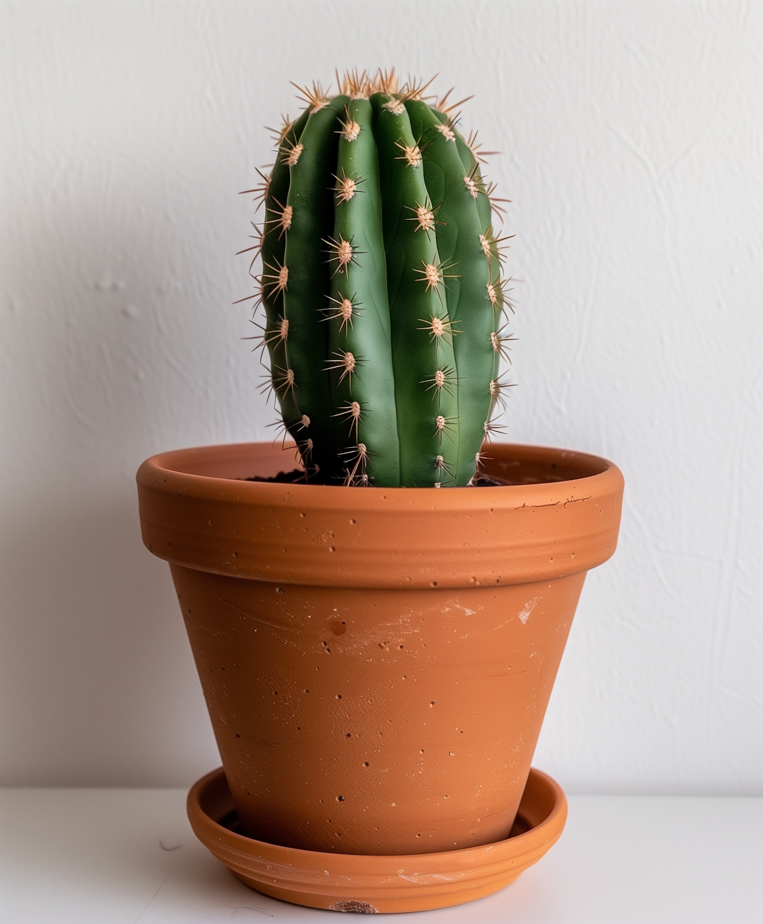 Well-Maintained Green Cactus in Terracotta Pot