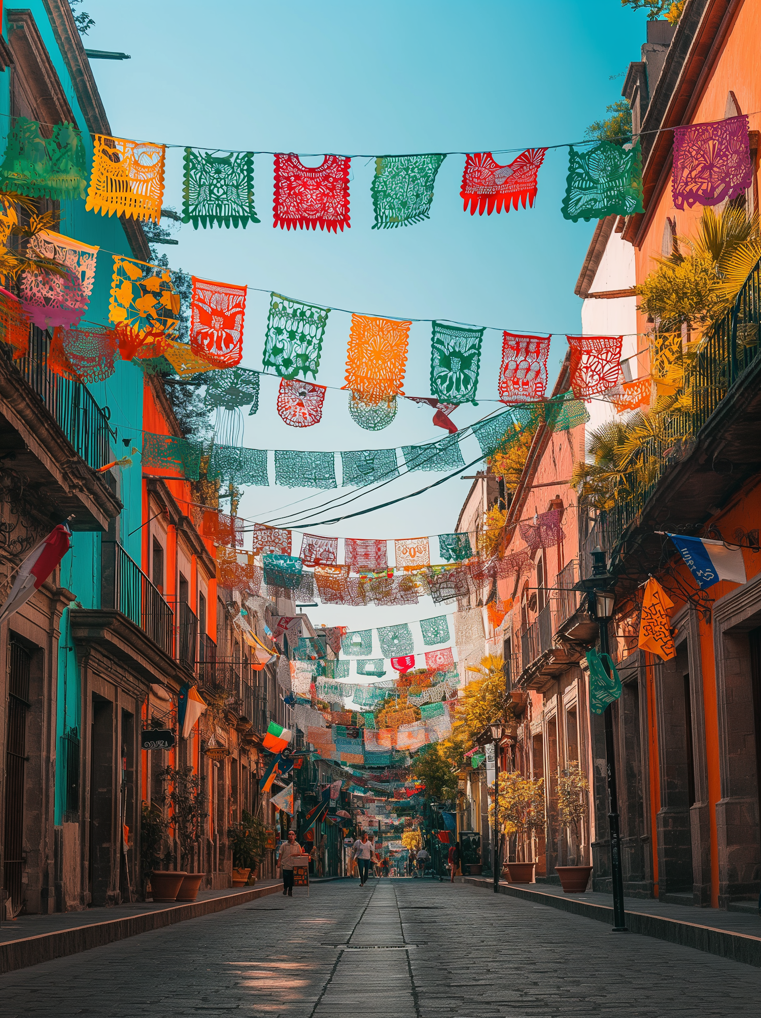 Festive Street Scene in Latin American Town