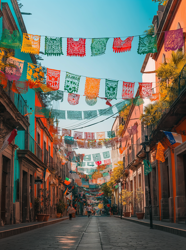 Festive Street Scene in Latin American Town