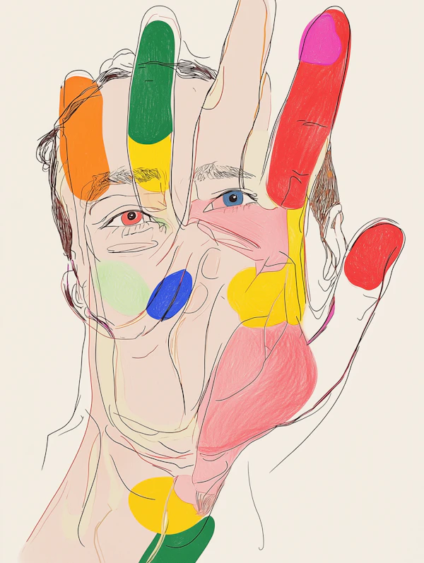Colorful Hand and Face Illustration