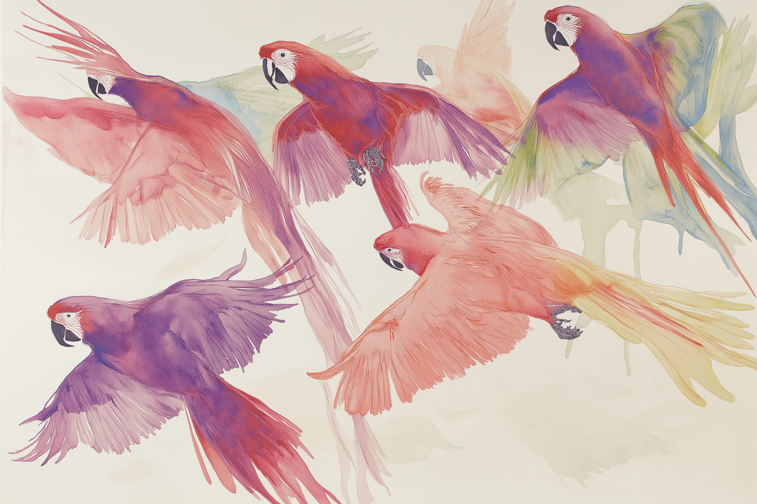 Flight of Red Parrots