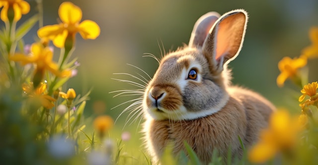 Rabbit Among Yellow Flowers