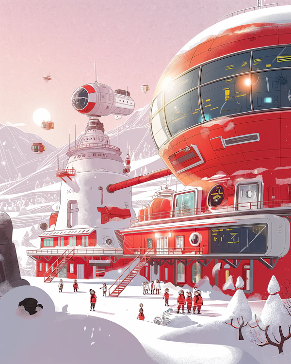 Futuristic Snowy Landscape with Dome Structure