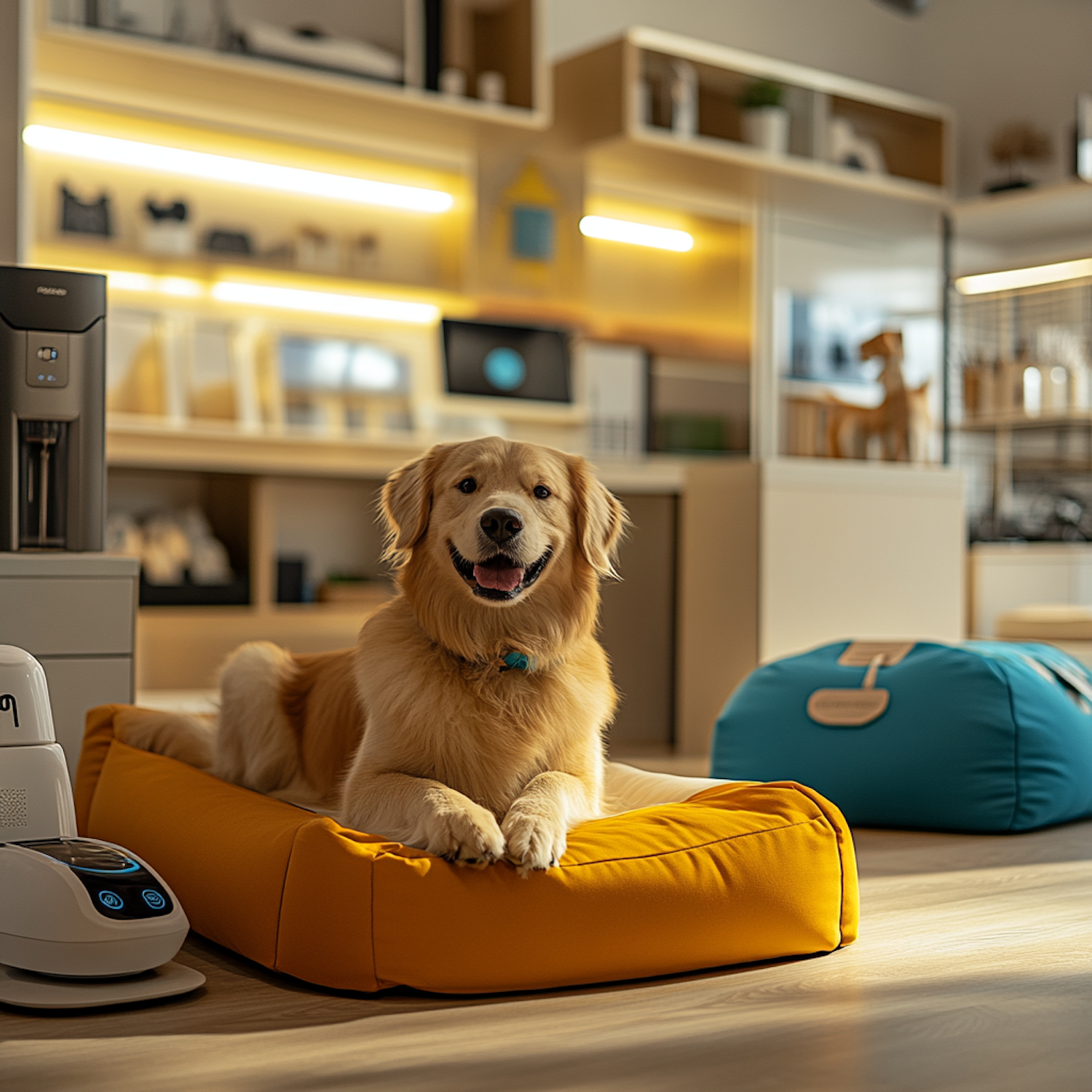 Golden Retriever on Orange Dog Bed