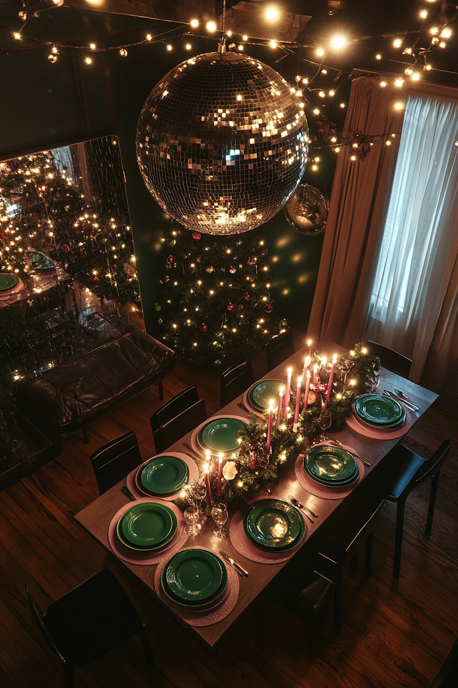 Festive Dining Room with Disco Ball