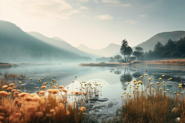 Ethereal Mist Over Tranquil Lake