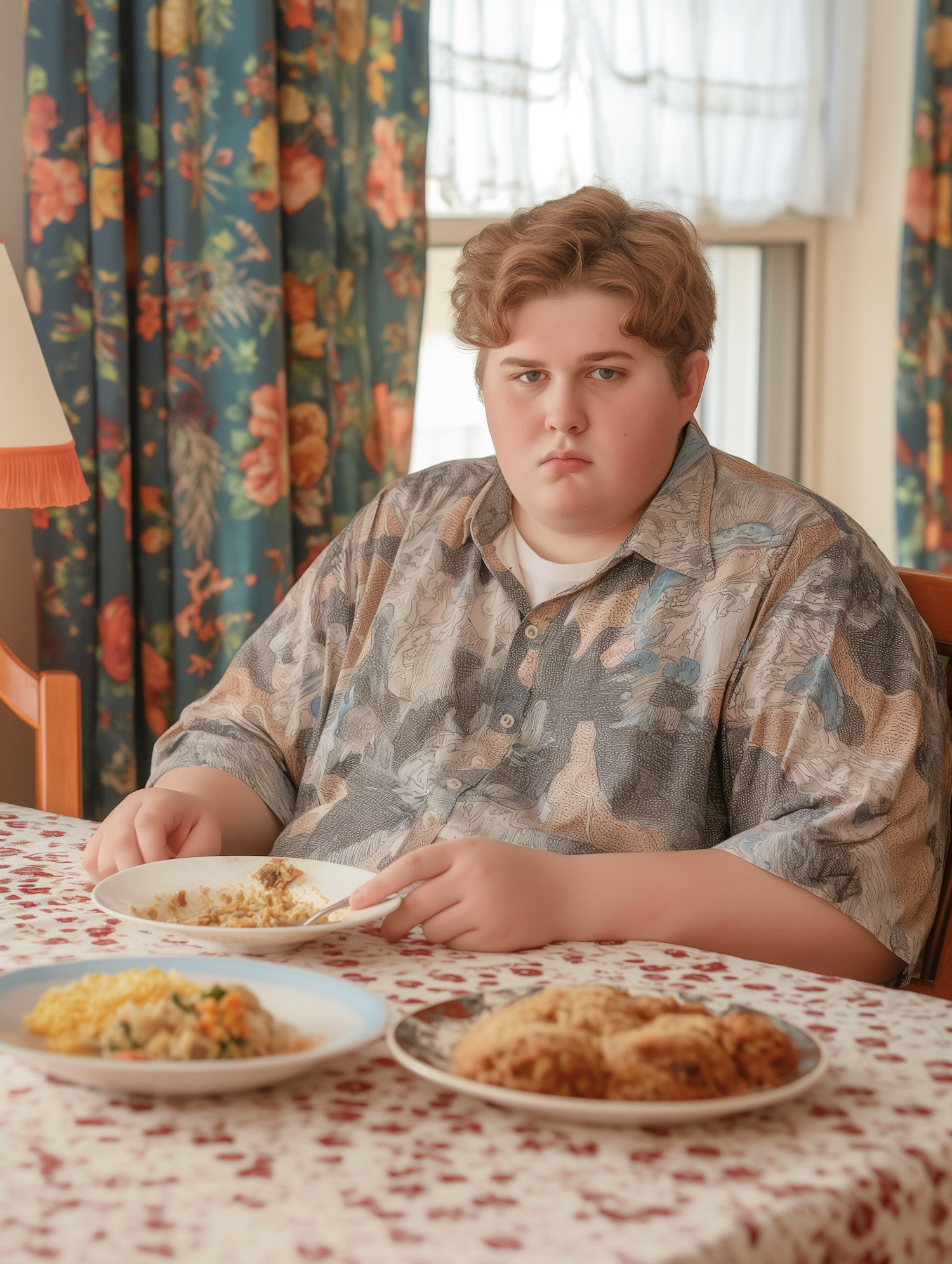 Contemplative Young Man Eating Dinner