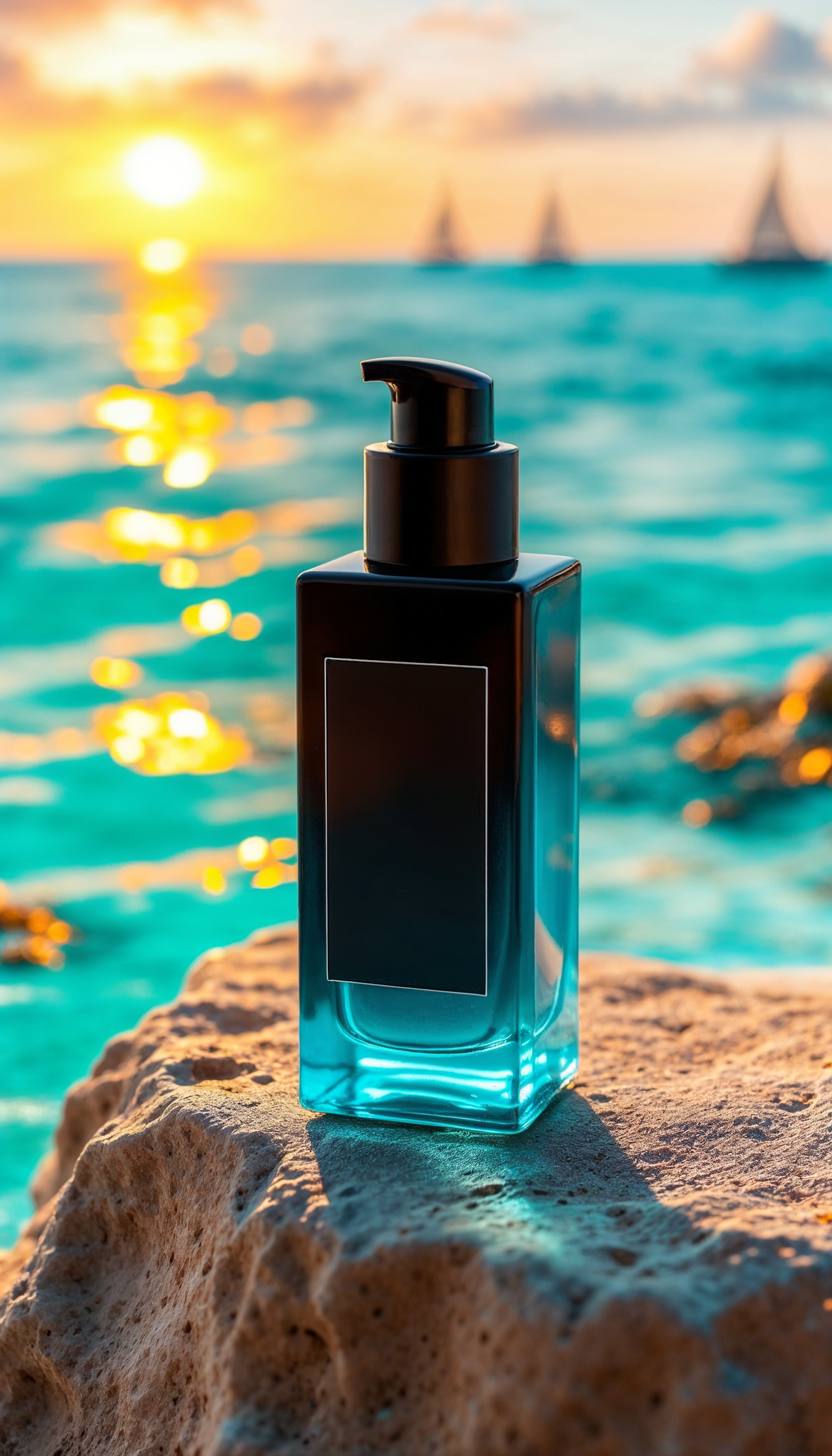 Elegant Bottle on Ocean Background