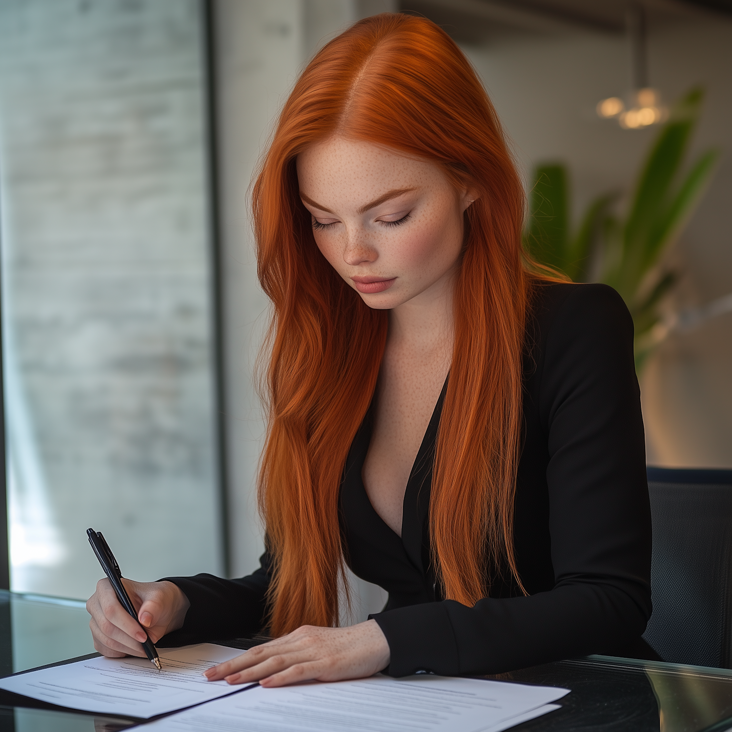 Young Woman Writing at Desk