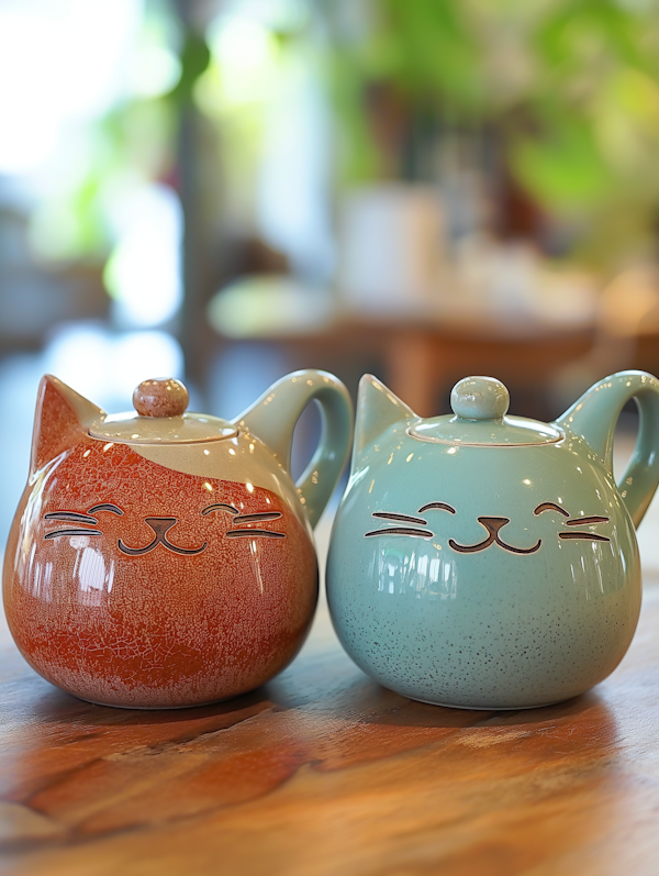 Whimsical Cat-Faced Teapots