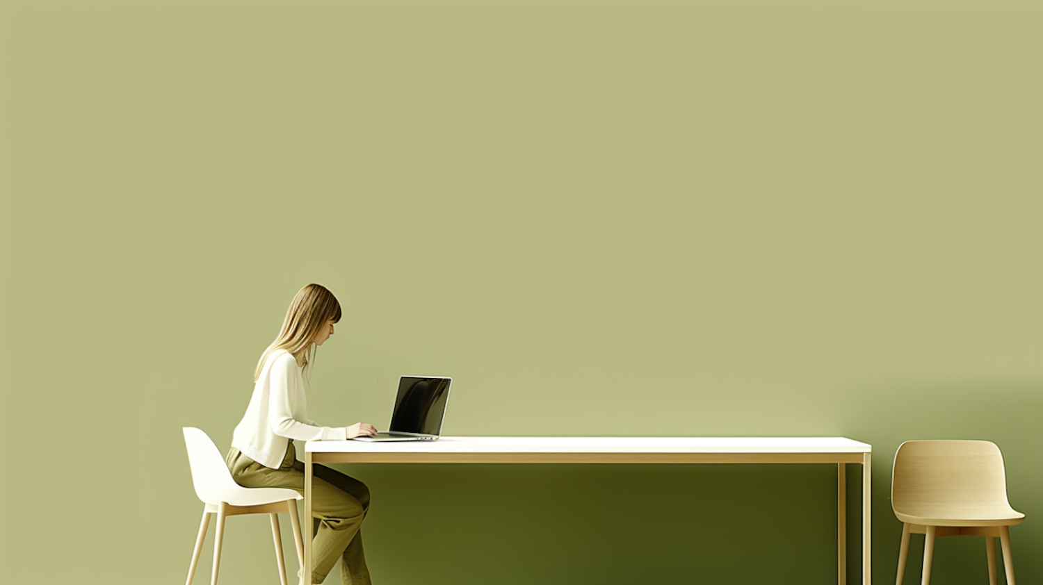 Modern Minimalist Workspace with Focused Woman