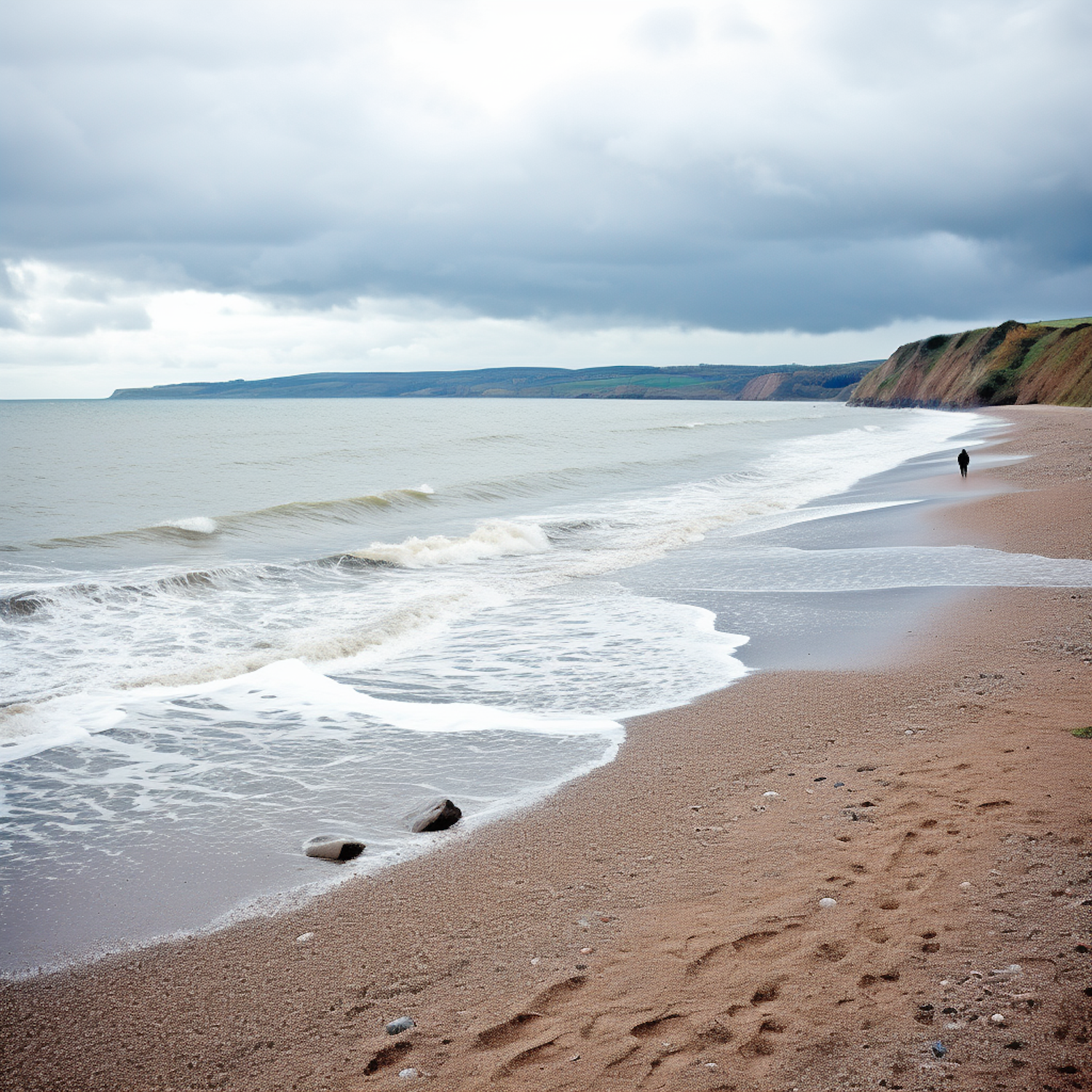 Solitary Contemplation on a Cool Toned Coastal Expanse