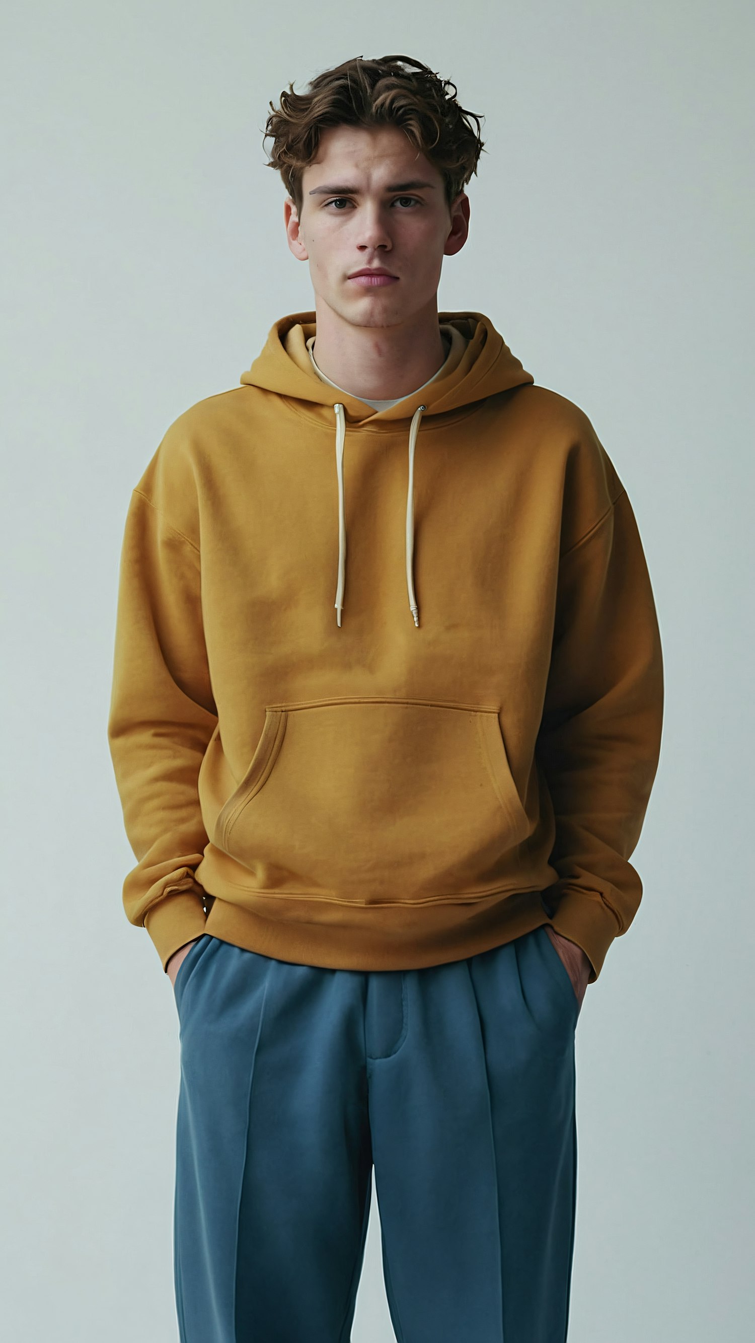 Young Man in Mustard Hoodie