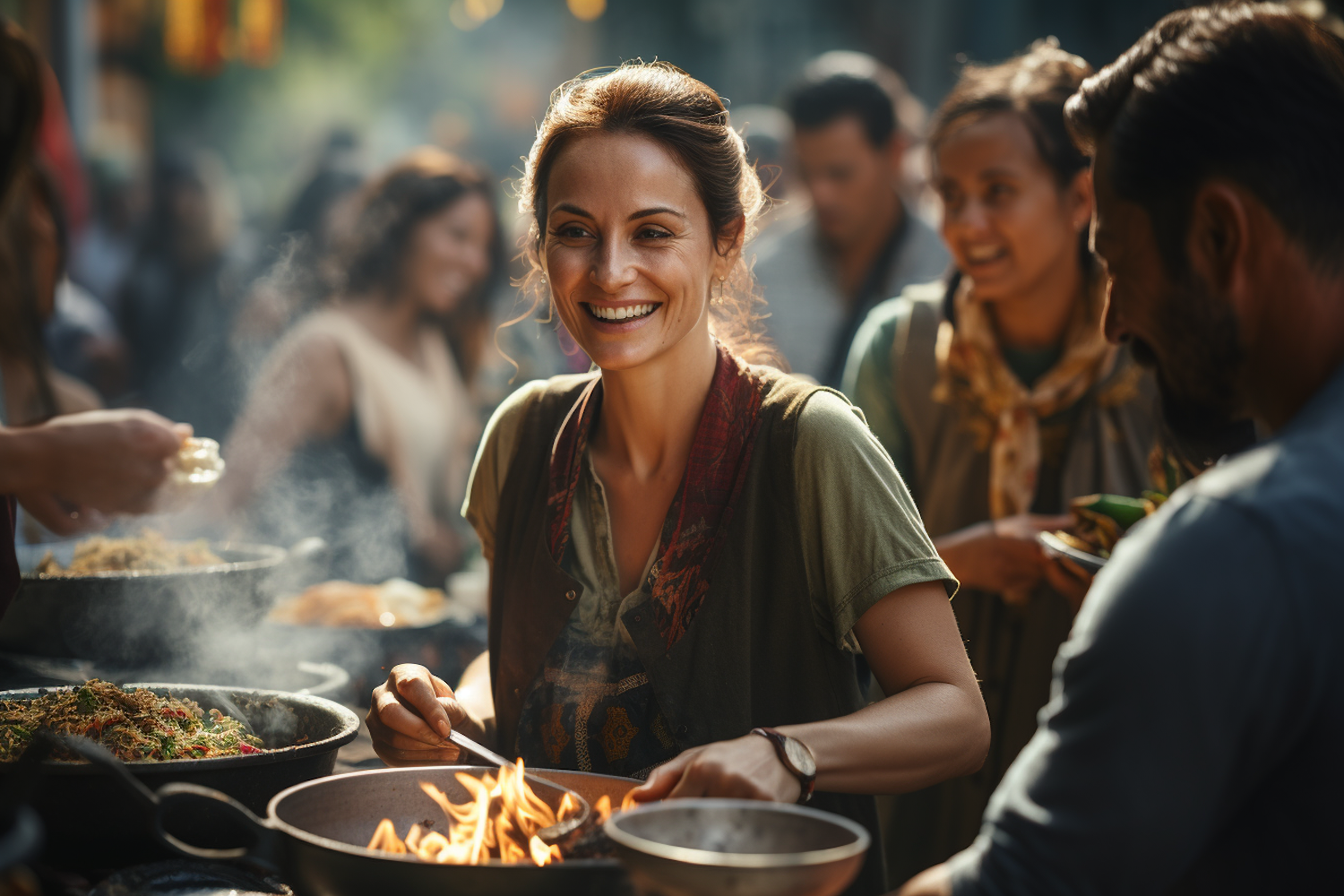 Joyful Woman at Outdoor Cooking Festival