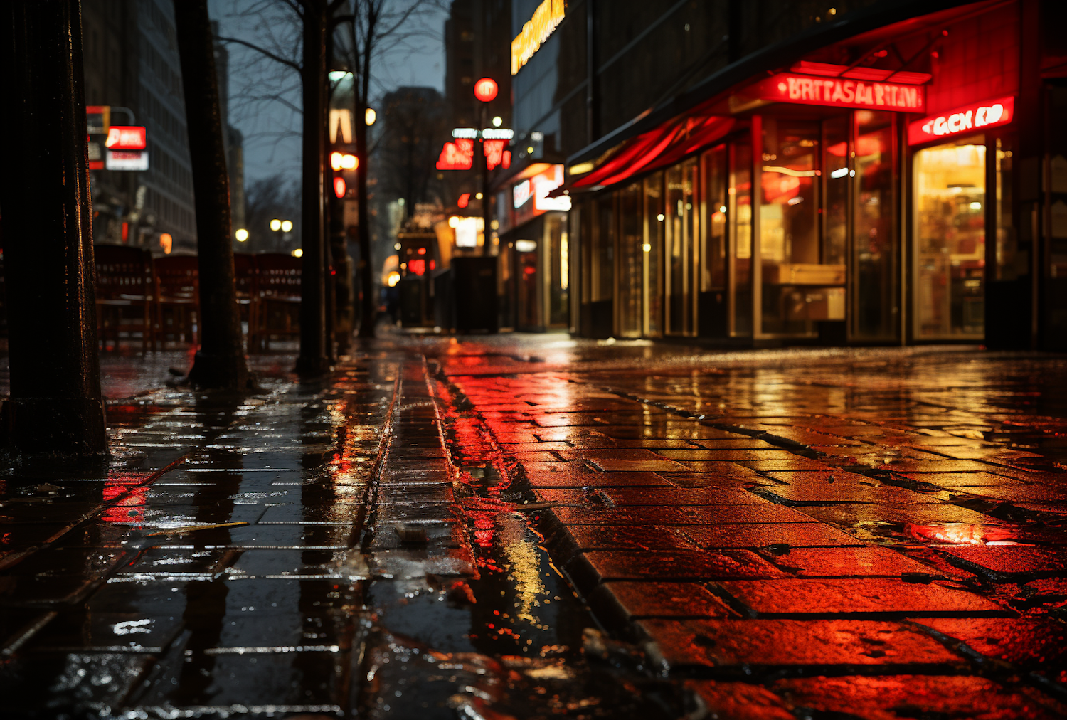 Reflections of a Rainy City Night