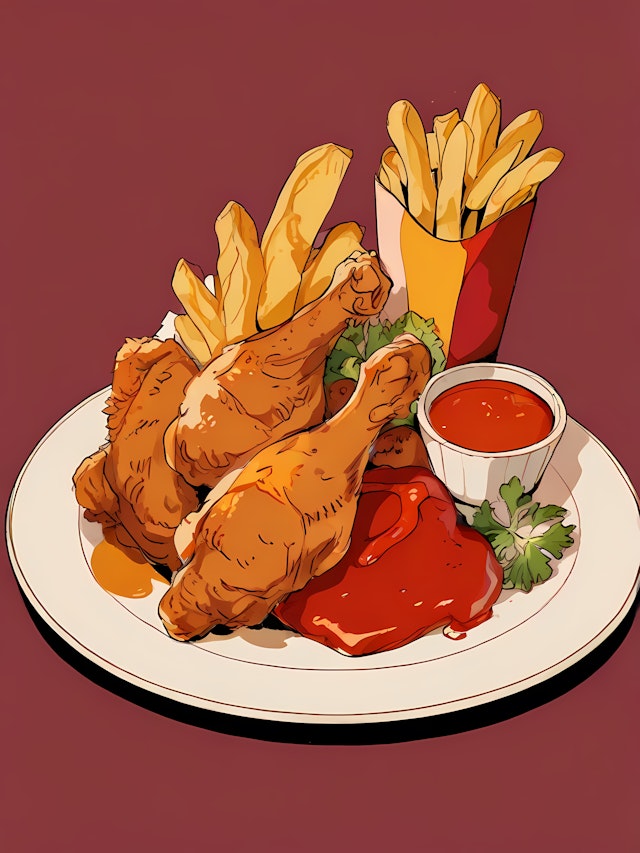 Fried Chicken and Fries Illustration