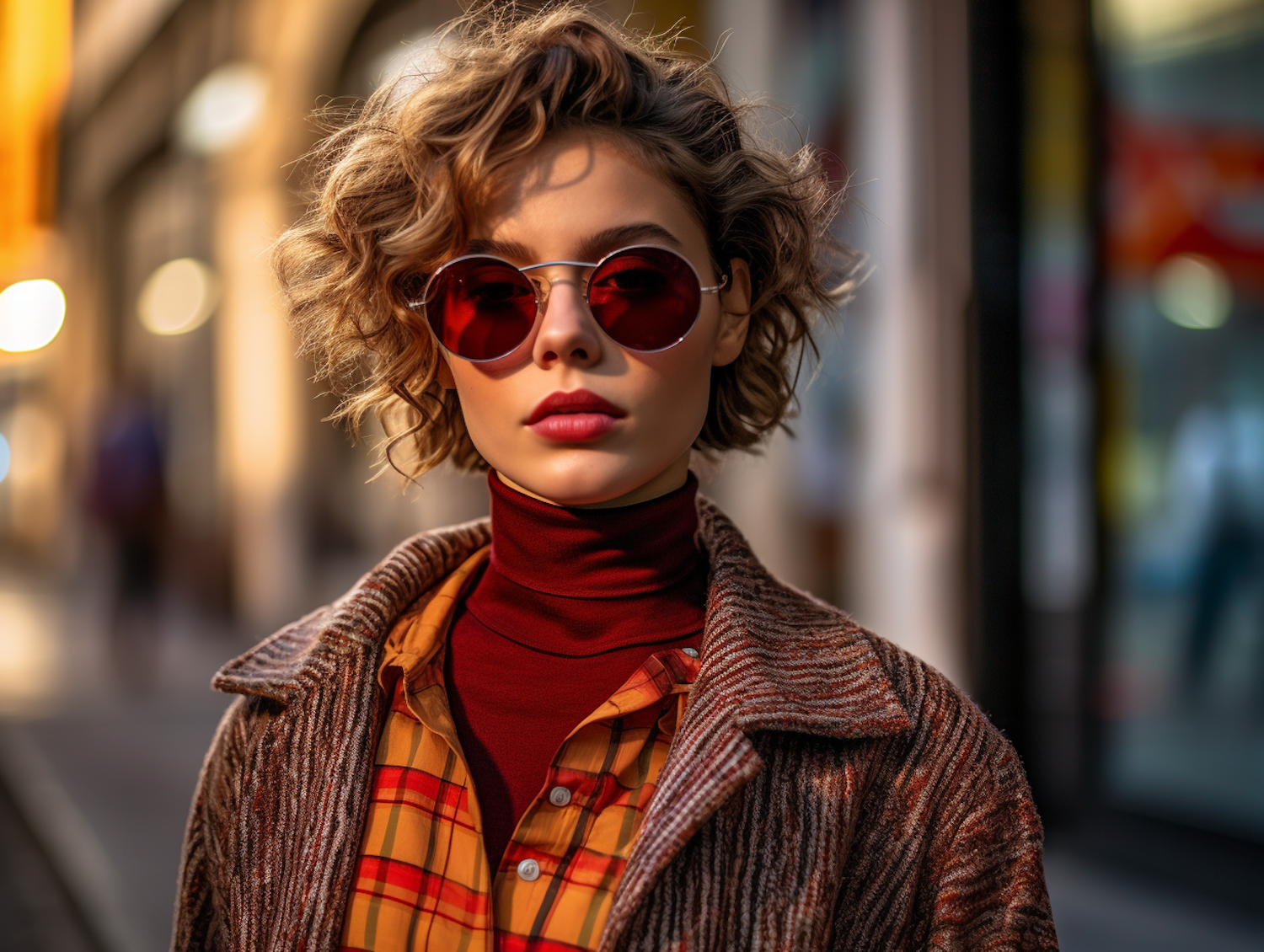 Fashionable Woman in Autumnal Cityscape