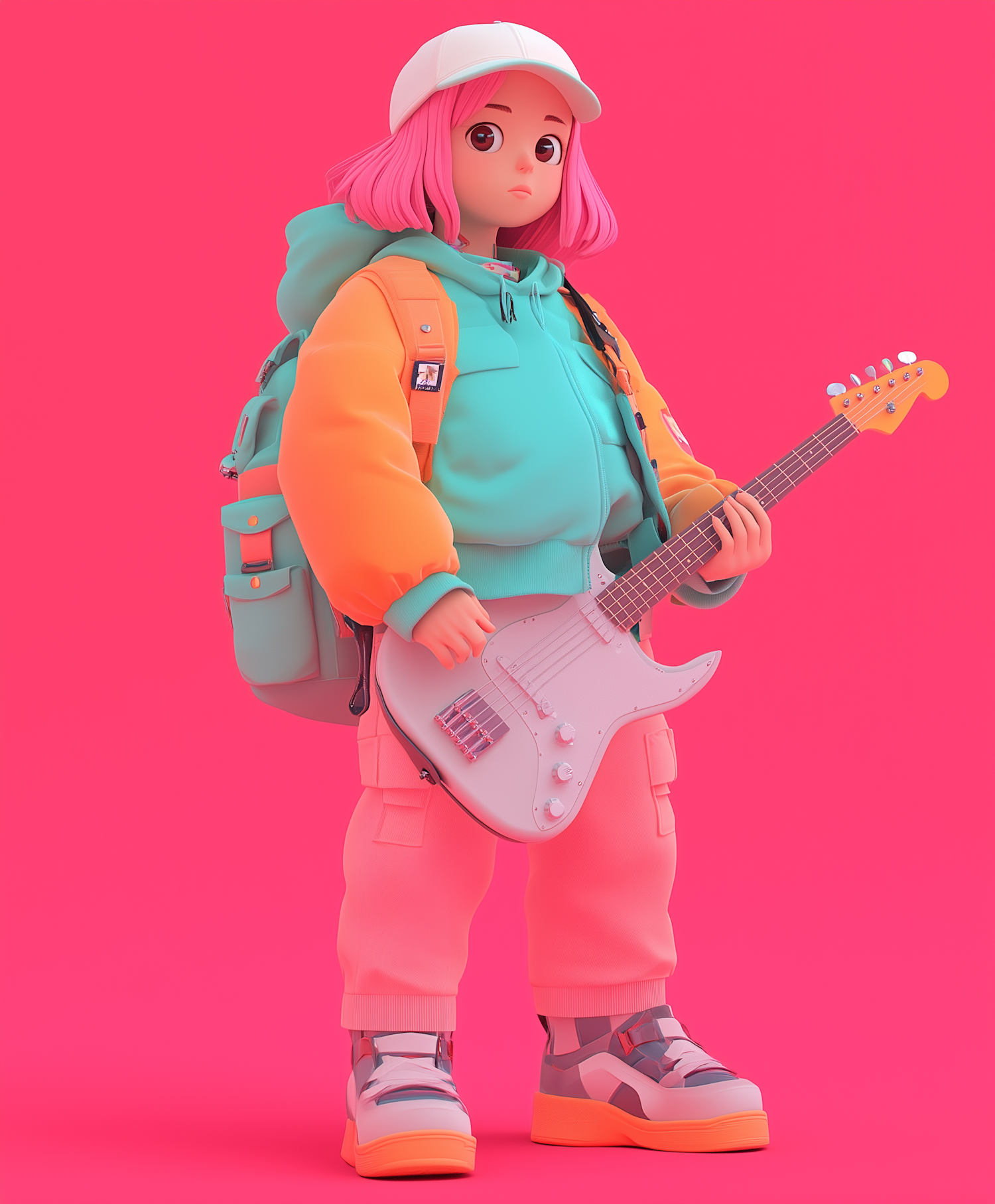 Anime-Influenced Cartoon Character with Guitar