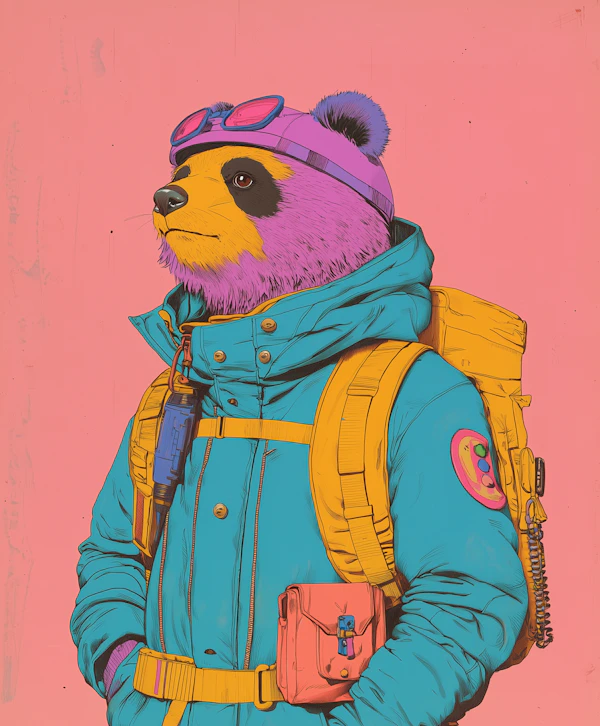 Stylized Anthropomorphic Panda in Outdoor Gear