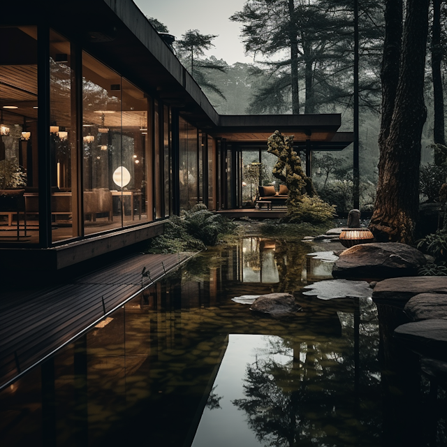 Twilight Serenity: A Modern Forest Retreat