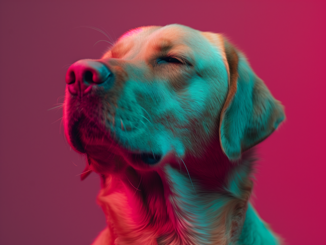 Serene Labrador in Colorful Lights