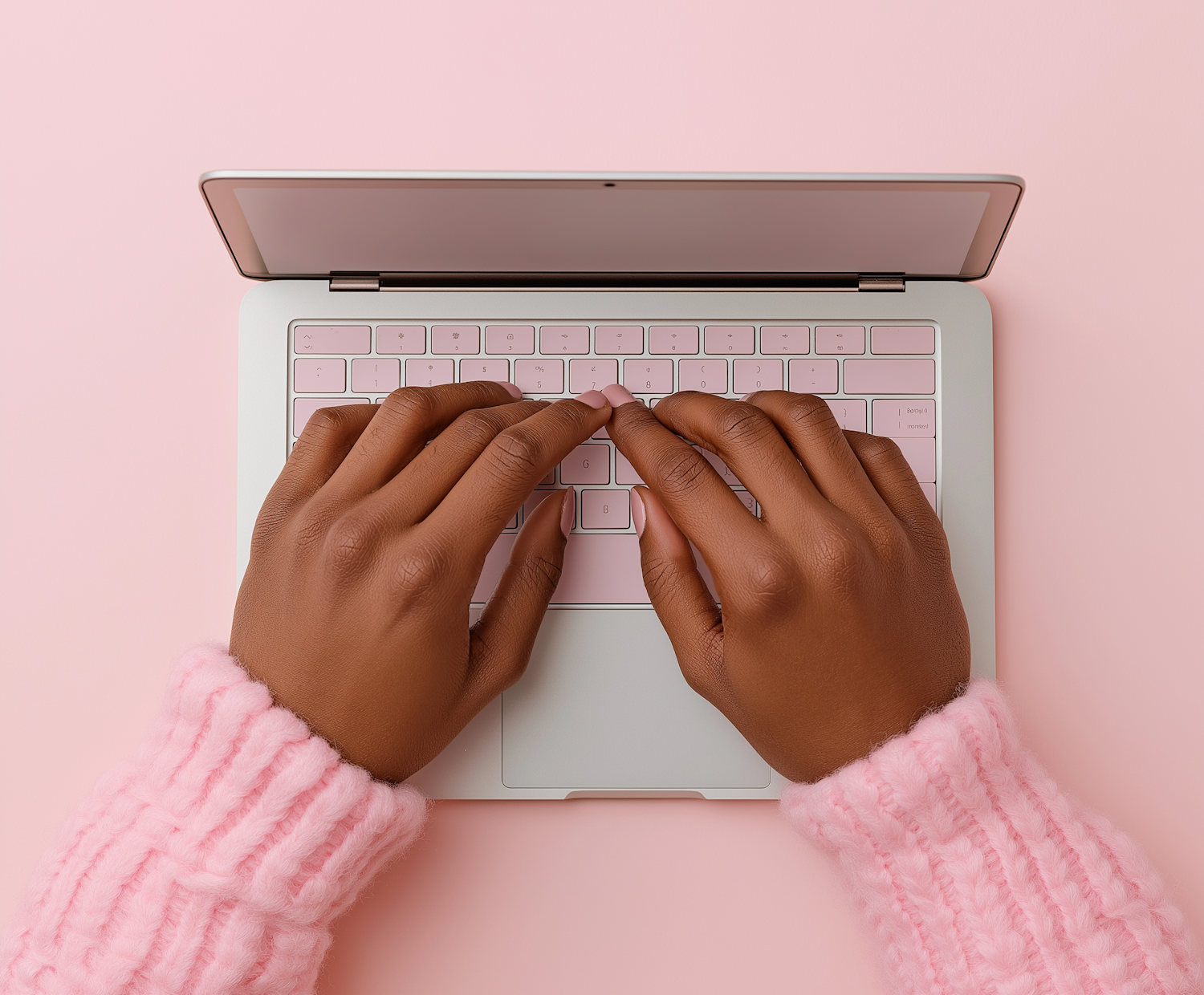 Modern Pink Laptop and Hands