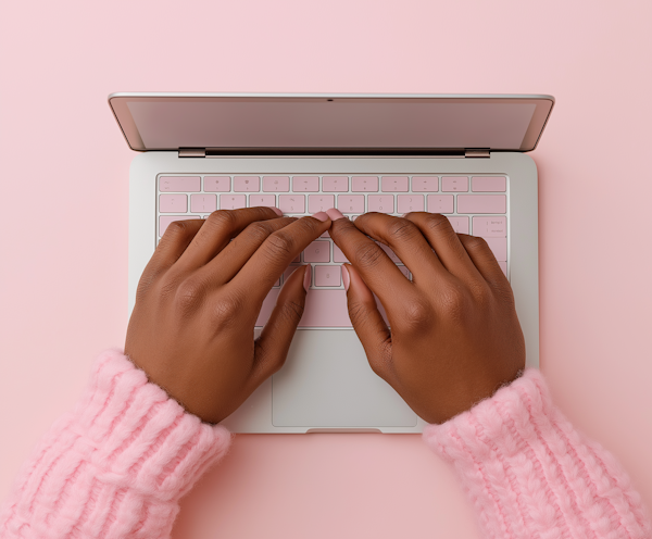 Modern Pink Laptop and Hands