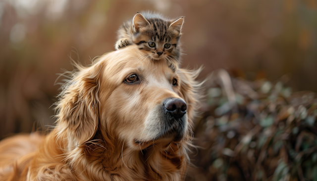 Serene Golden Retriever with Tabby Kitten